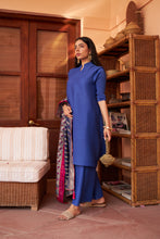 Load image into Gallery viewer, Myra Mandarin Kurta with Culotte Pants and Bandhani Chunni - Cobalt Blue