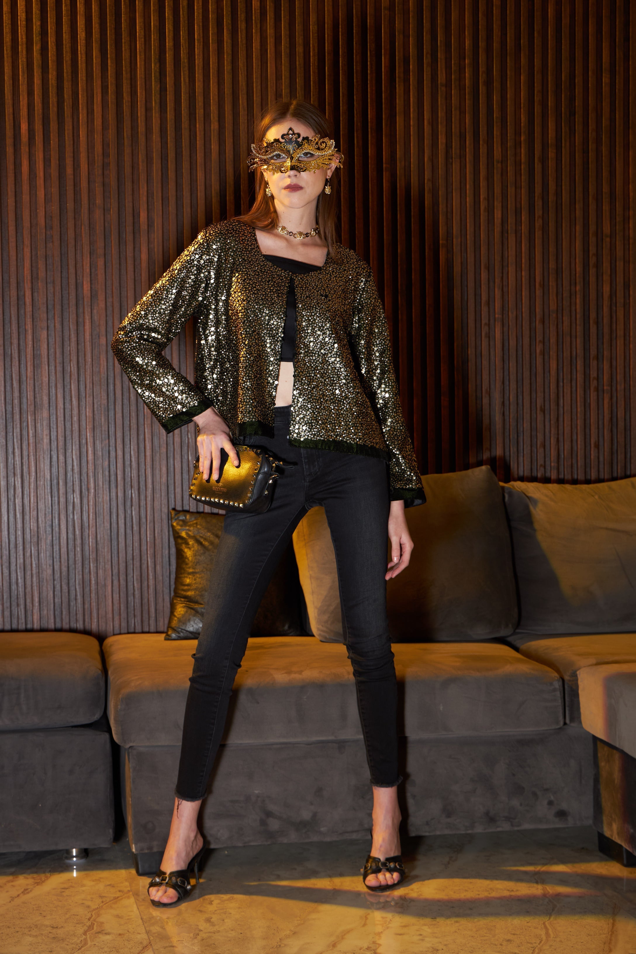 Soiree Sequins Jacket - Olive Gold