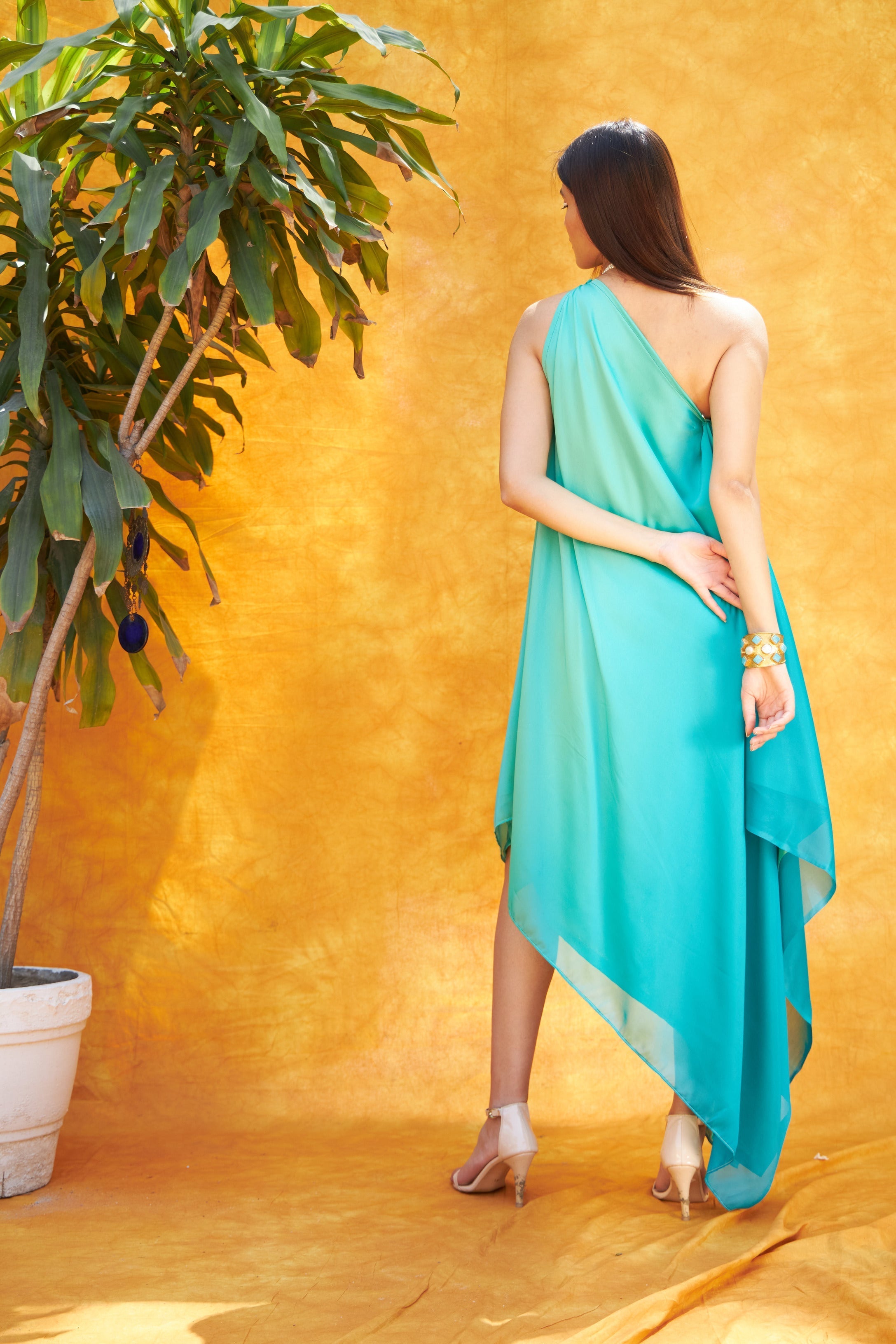 Savannah Sunburn One Shoulder Dress - Teal