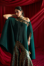 Load image into Gallery viewer, Divine Embroidered Cape with Brocade Sharara Pants - Emerald Green