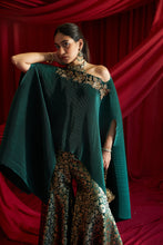 Load image into Gallery viewer, Divine Embroidered Cape with Brocade Sharara Pants - Emerald Green