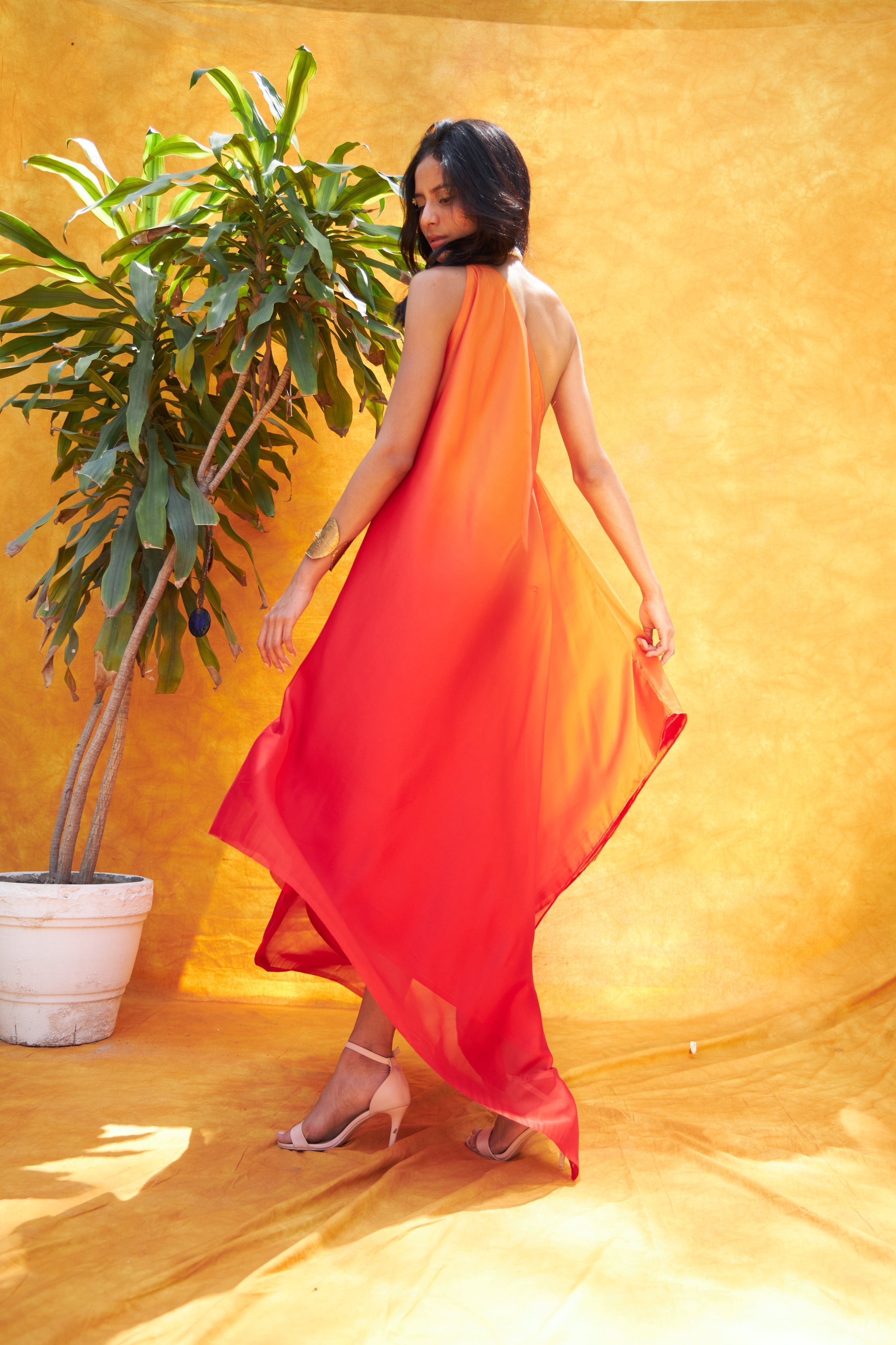 Savannah Sunburn One Shoulder Dress - Tangerine