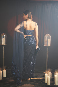 Charmaine Sequins Drape Saree with Corset Blouse - Midnight Blue
