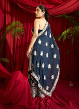 Load image into Gallery viewer, Reyna Gara Glazed Cape With Coordinated Pants- Navy Blue