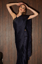 Load image into Gallery viewer, Scintillating Sewed Pleated Saree With Bralette Blouse- Midnight Blue