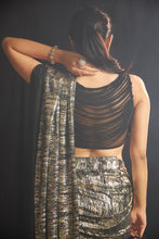 Load image into Gallery viewer, Saia Slit Saree with Black Pearl Blouse - Gun Metal Black