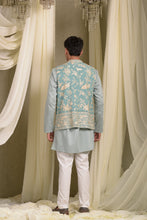 Load image into Gallery viewer, KURTA SET WITH GARA GLAZED JACKET - AQUA BLUE