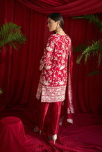 Load image into Gallery viewer, Reyna Gara Glazed Kurta With Pleated Pants and Dupatta- Red