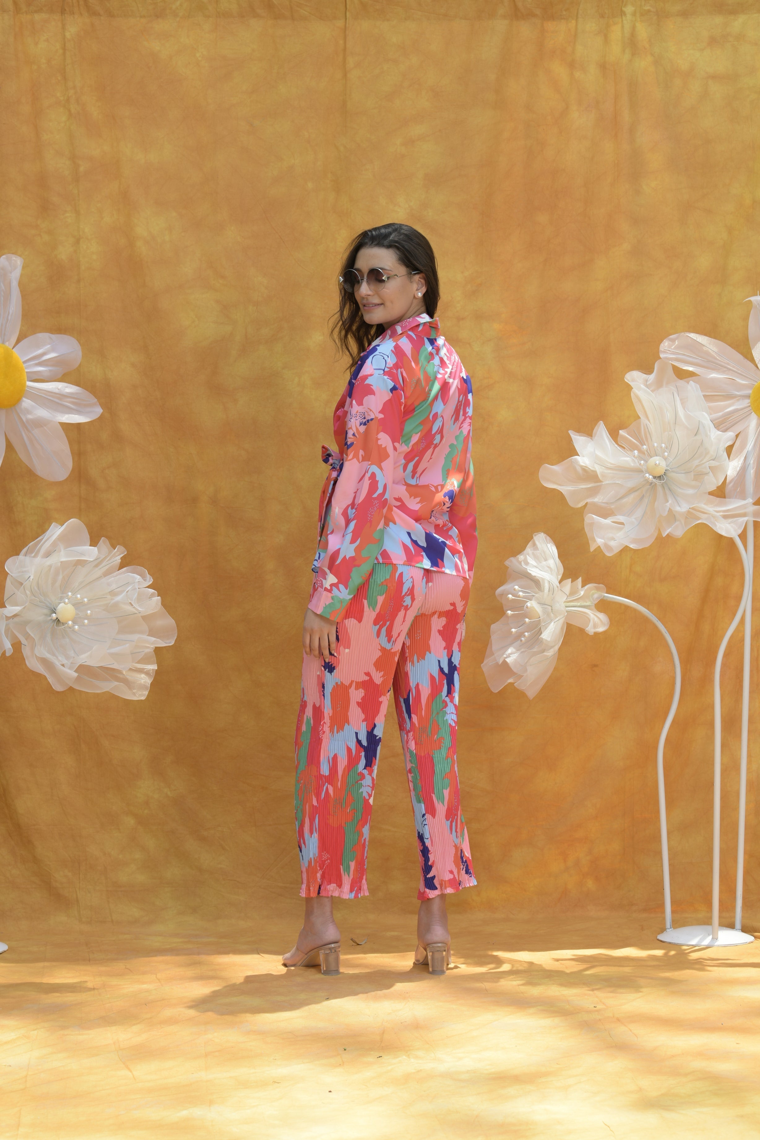 Siciley Satin Botanical Co-ord Set- Pink Fun