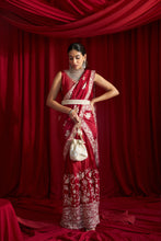 Load image into Gallery viewer, Reyna Glazed Classy Pleated Gown Saree with Gara Palla and Belt - Red