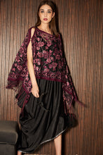 Load image into Gallery viewer, Slip Easy Dress with Floral Fringe Cape- Wine