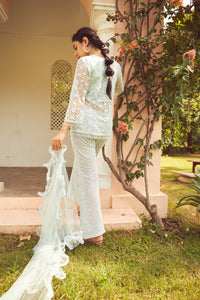 Exquisite Embroidered Lace Kurta With Sharara Pants - Frost Blue