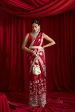 Load image into Gallery viewer, Reyna Glazed Classy Pleated Gown Saree with Gara Palla and Belt - Red