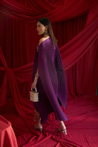 Divine Embroidered Cape with Brocade Pants - Hibiscus