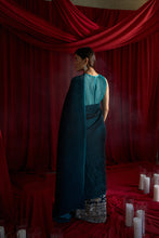 Load image into Gallery viewer, Reyna Gara Glazed Classy Pleated Gown Saree with Belt - Shades of Teal