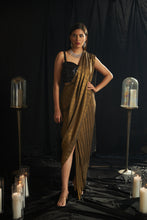 Load image into Gallery viewer, Saia Metallic Slit Saree with Crystal Blouse - Gun Metal Gold