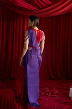 Load image into Gallery viewer, Reyna Glazed Classy Pleated Color Block Gown Saree with Gara Belt - Red and Purple