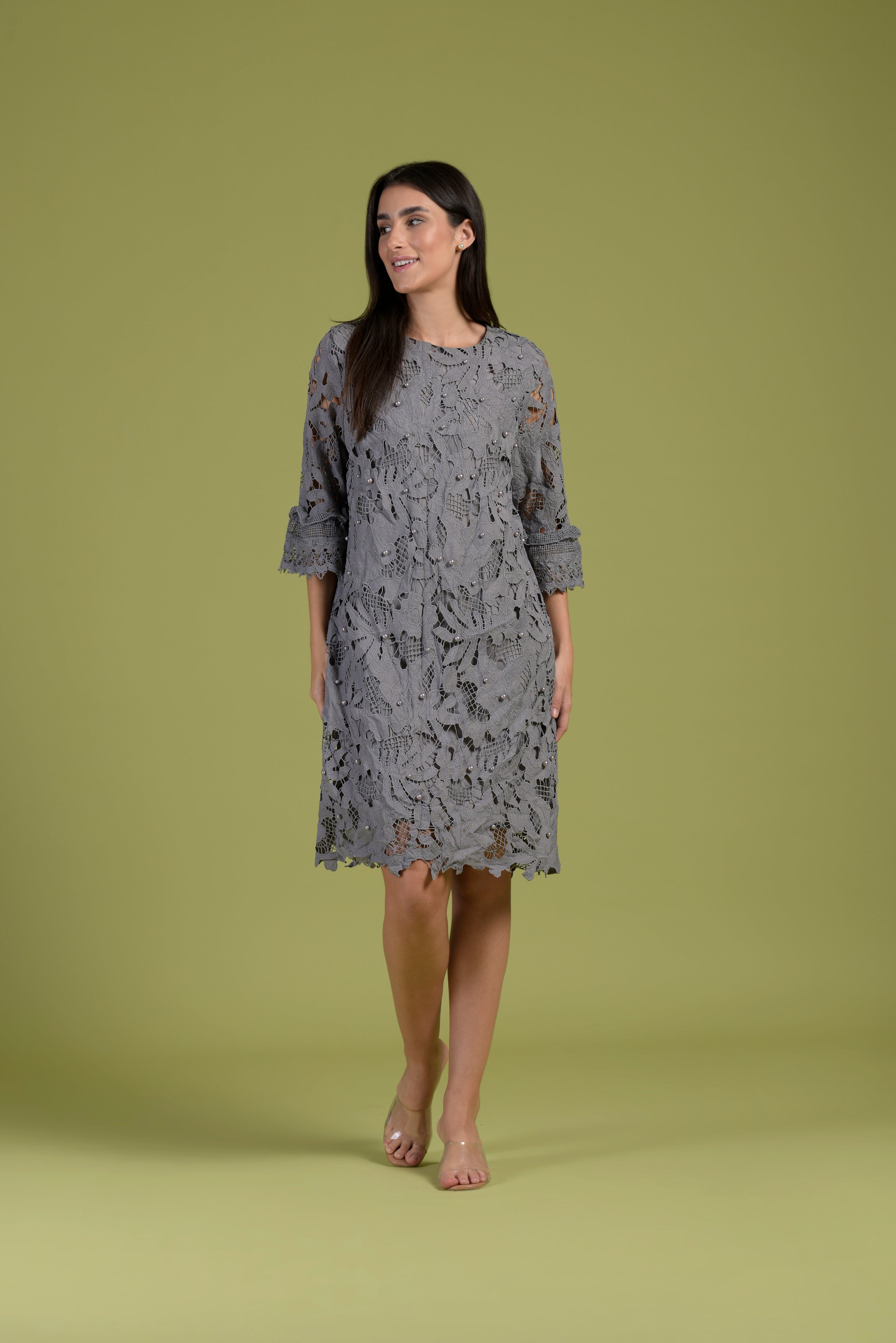 Myra Mesh Pearl Oak Dress - Grey