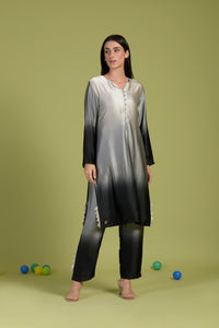 Siciley Satin Button Up Tunic Set - Black