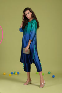 Siciley Satin Button Up Tunic Set - Peacock