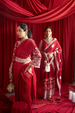 Load image into Gallery viewer, Reyna Glazed Classy Pleated Gown Saree with Gara Palla and Belt - Red