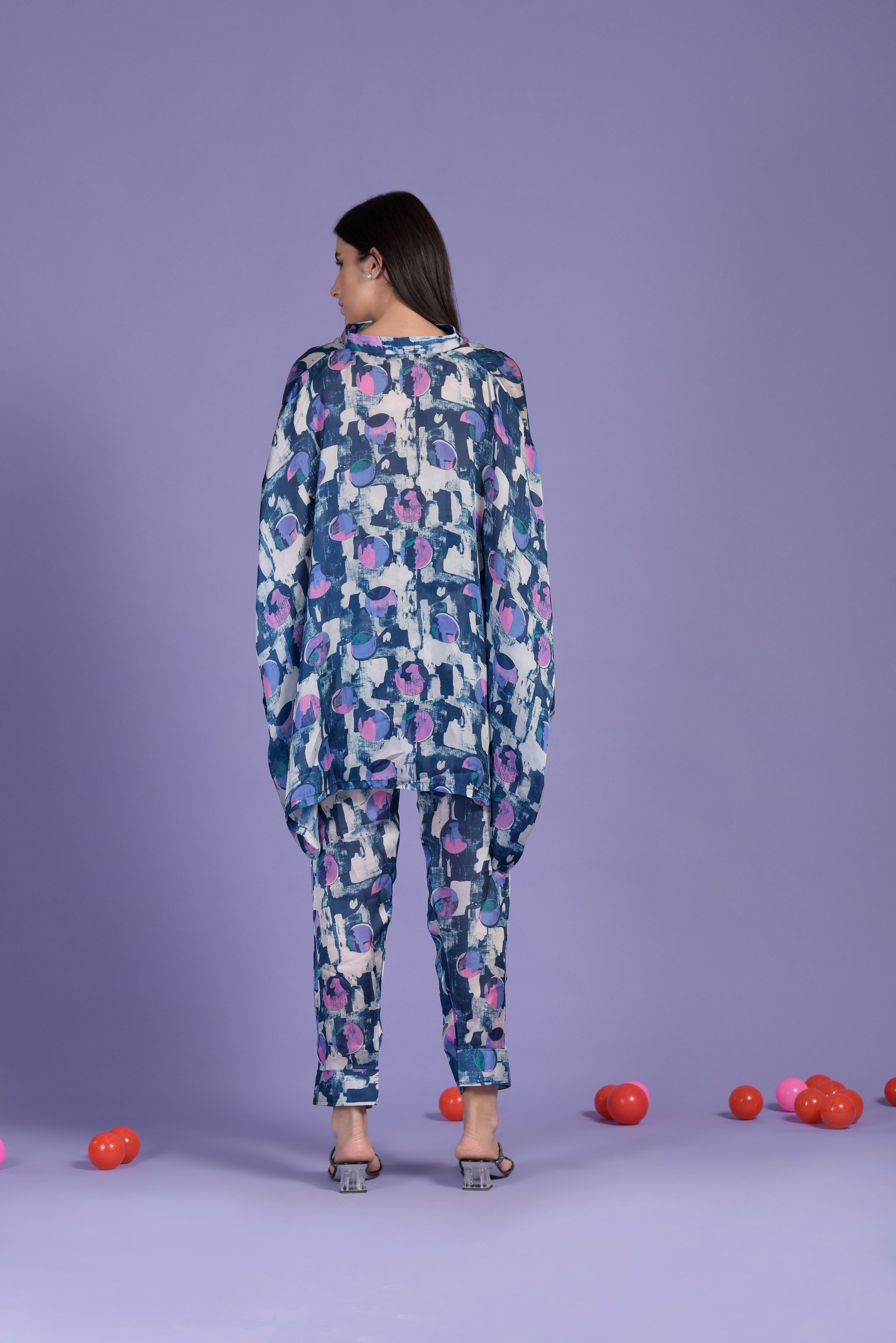 Kylie Kaftan abstract printed Co-ord Set  - Blue