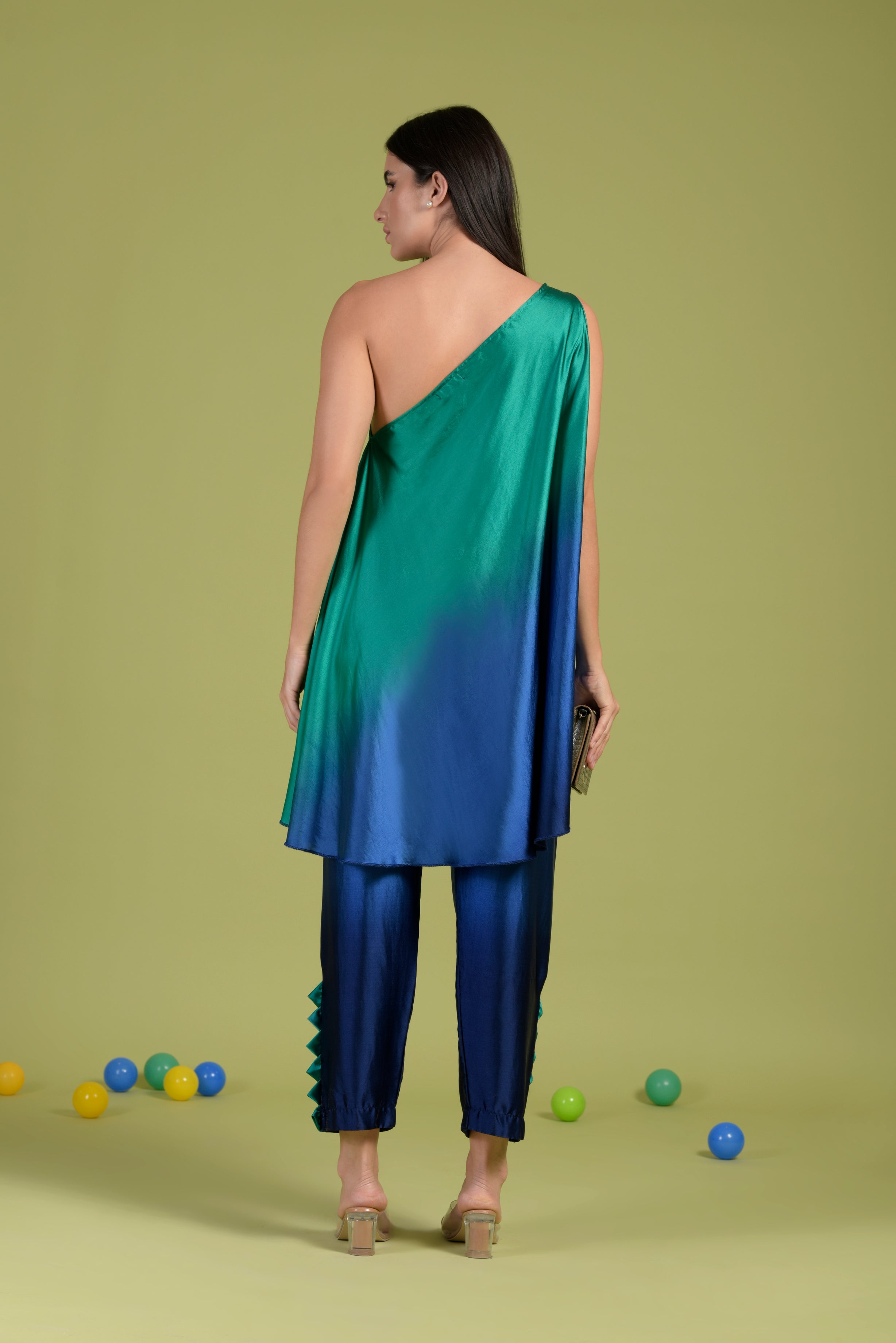 Siciley Satin Off Shoulder Co-ord Set - Peacock