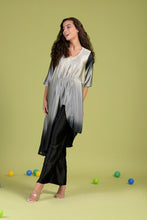 Load image into Gallery viewer, Siciley Satin Silk Cinched In Dress with Ombré Pleated Pants- Black