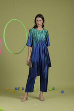 Load image into Gallery viewer, Siciley Satin Silk Cinched In Dress with Ombré Pleated Pants- Peacock