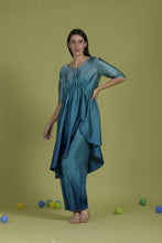 Load image into Gallery viewer, Siciley Satin Silk Cinched In Dress with Ombré Pleated Pants - Tiffany Blue