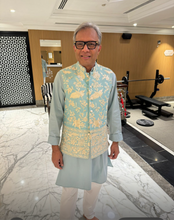 Load image into Gallery viewer, BLUE KURTA SET WITH AQUA BLUE GARA GLAZED JACKET