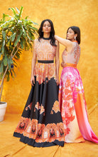 Load image into Gallery viewer, Digital Printed Ghagra with Embellished Blouse - Orange Black