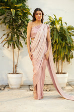 Load image into Gallery viewer, Saia Metallic Slit Saree with Off Shoulder Blouse - Pink