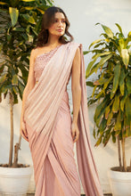 Load image into Gallery viewer, Saia Metallic Slit Saree with Off Shoulder Blouse - Pink