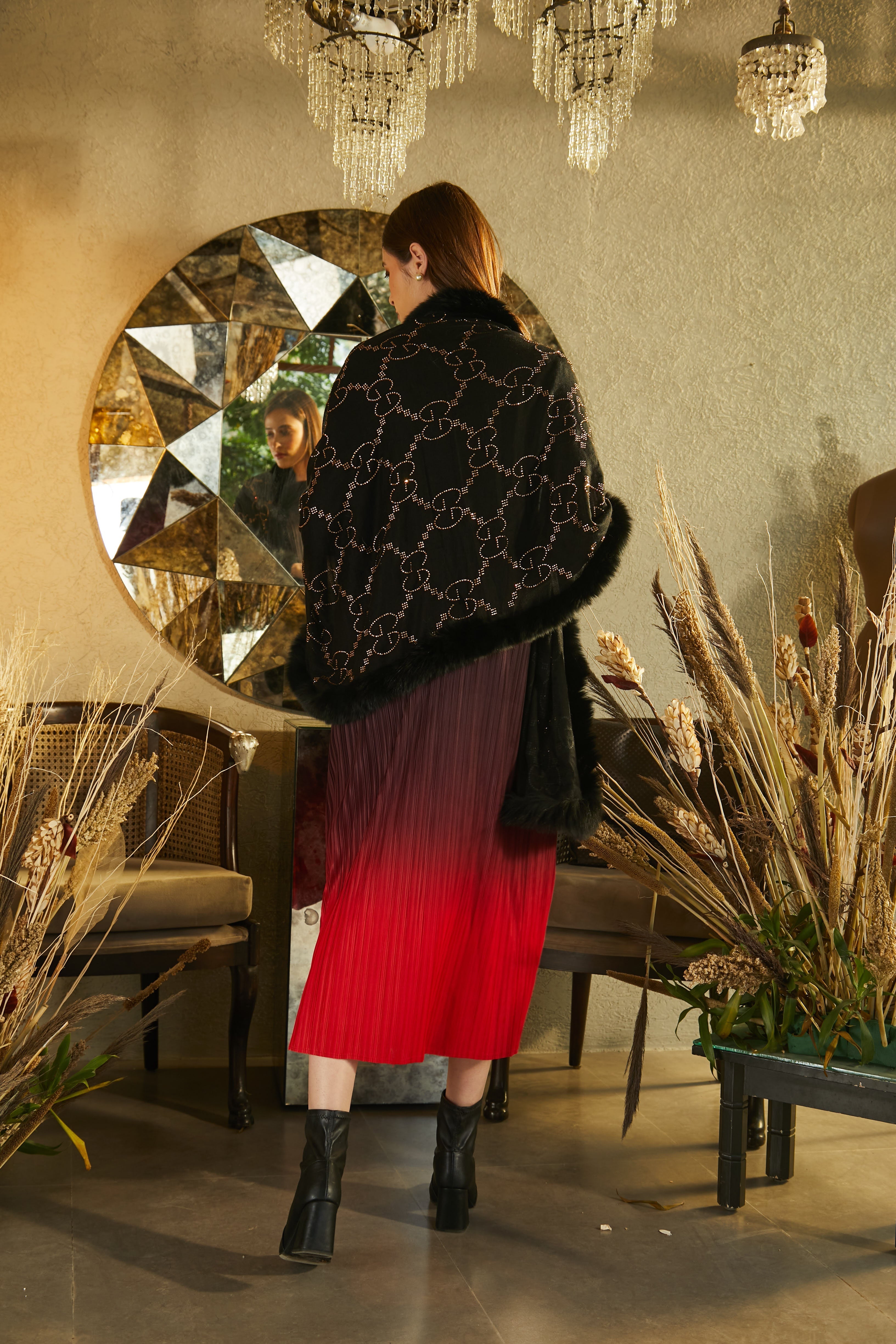 Statement Swarovski Fur Stole - Gold Shimmer