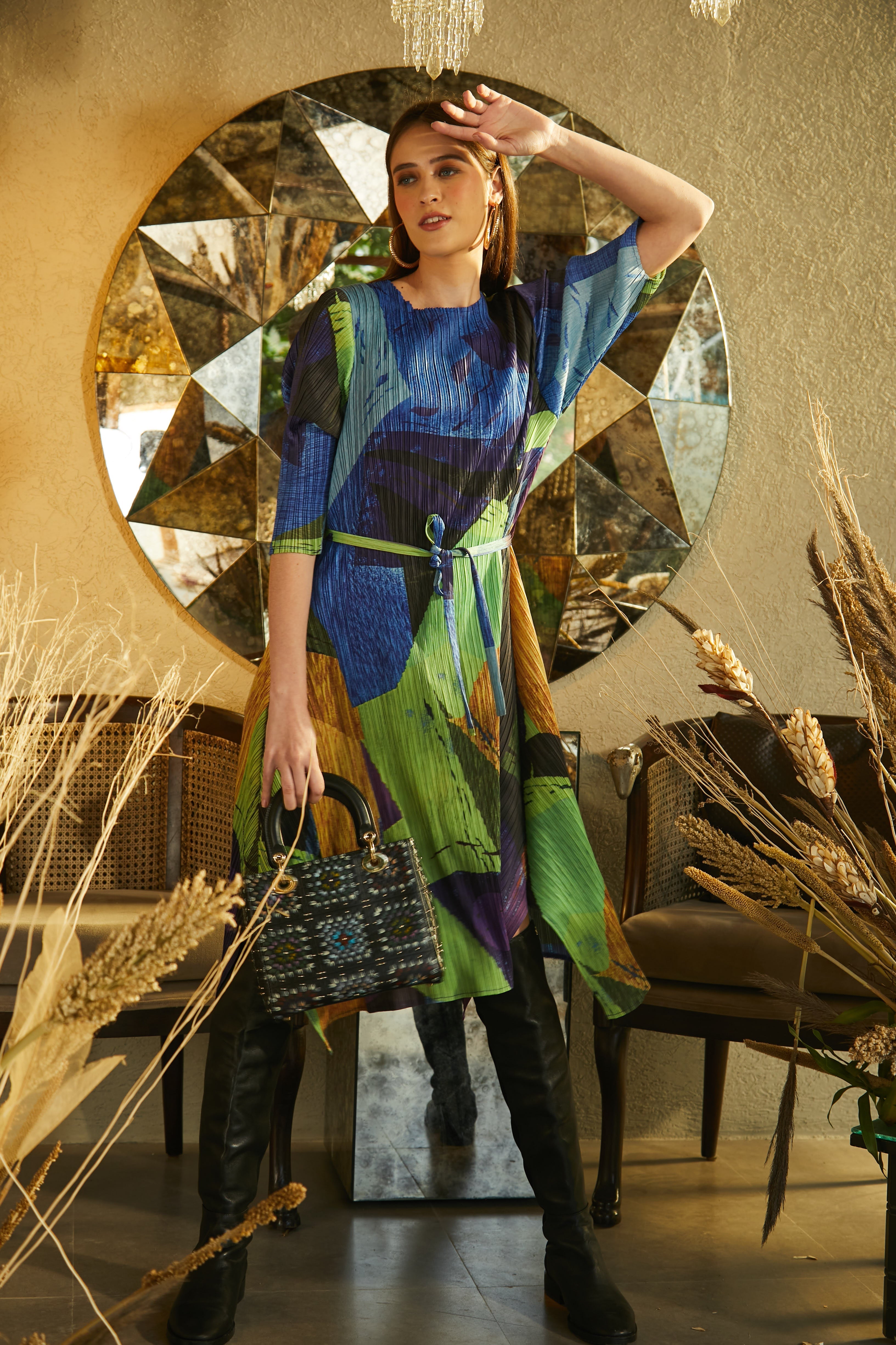Kazo Abstract Dress - Green & Blue