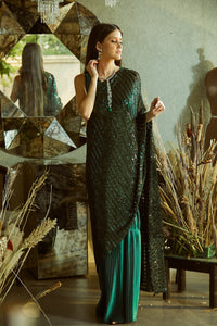 Idylic Adorned Gown Saree With Sequence Palla - Green