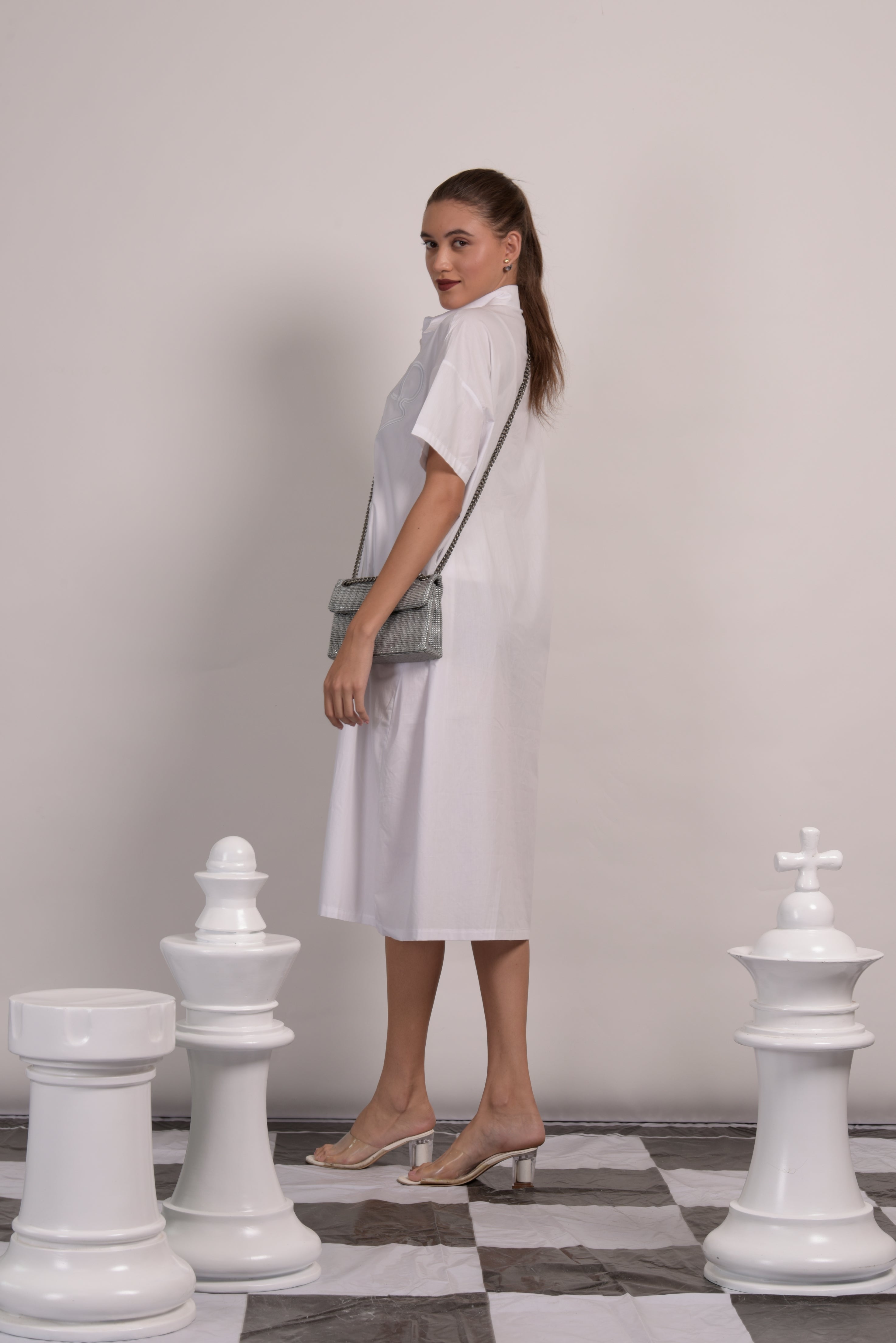 Brooklyn Embroidered Shirt Dress - white