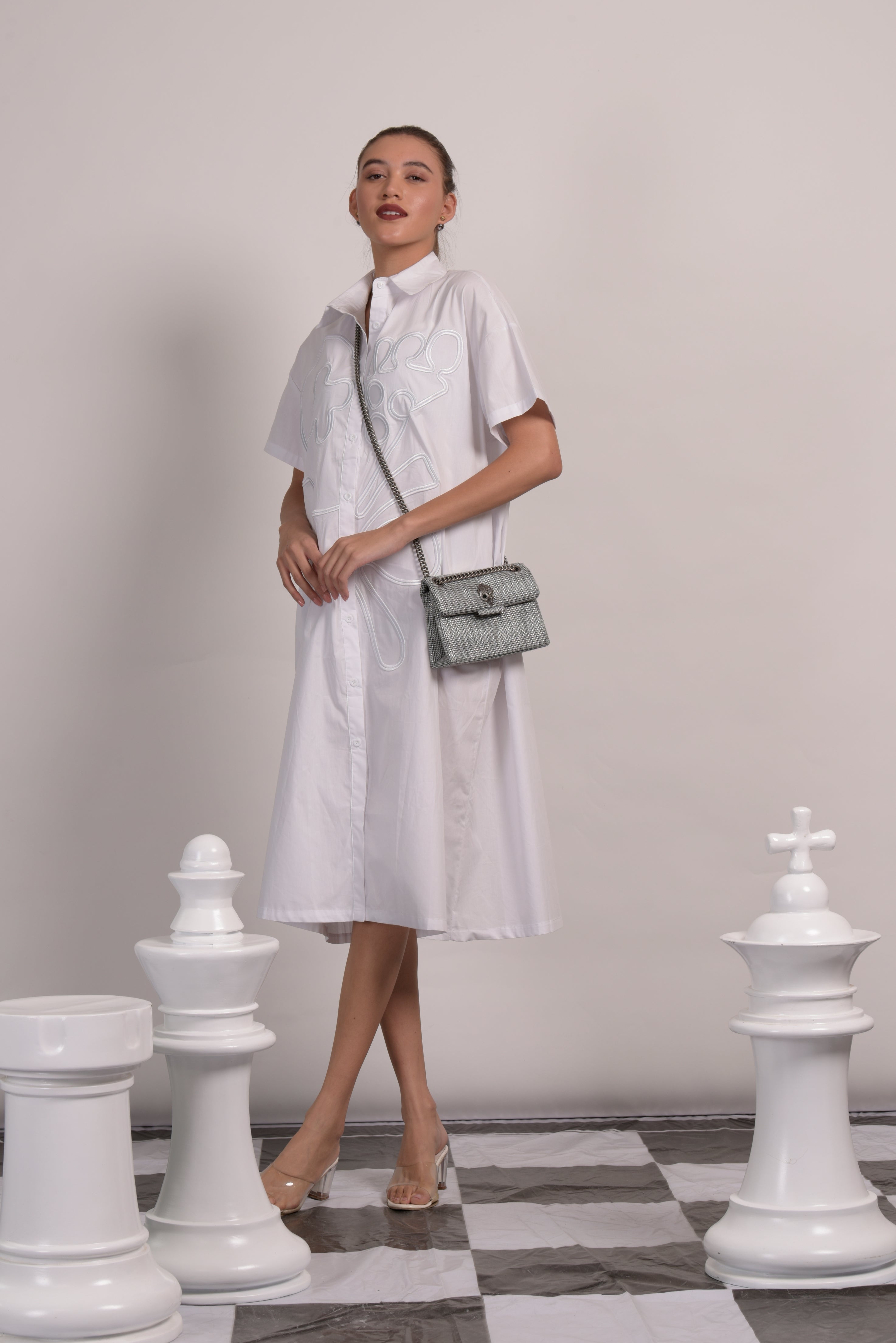 Brooklyn Embroidered Shirt Dress - white