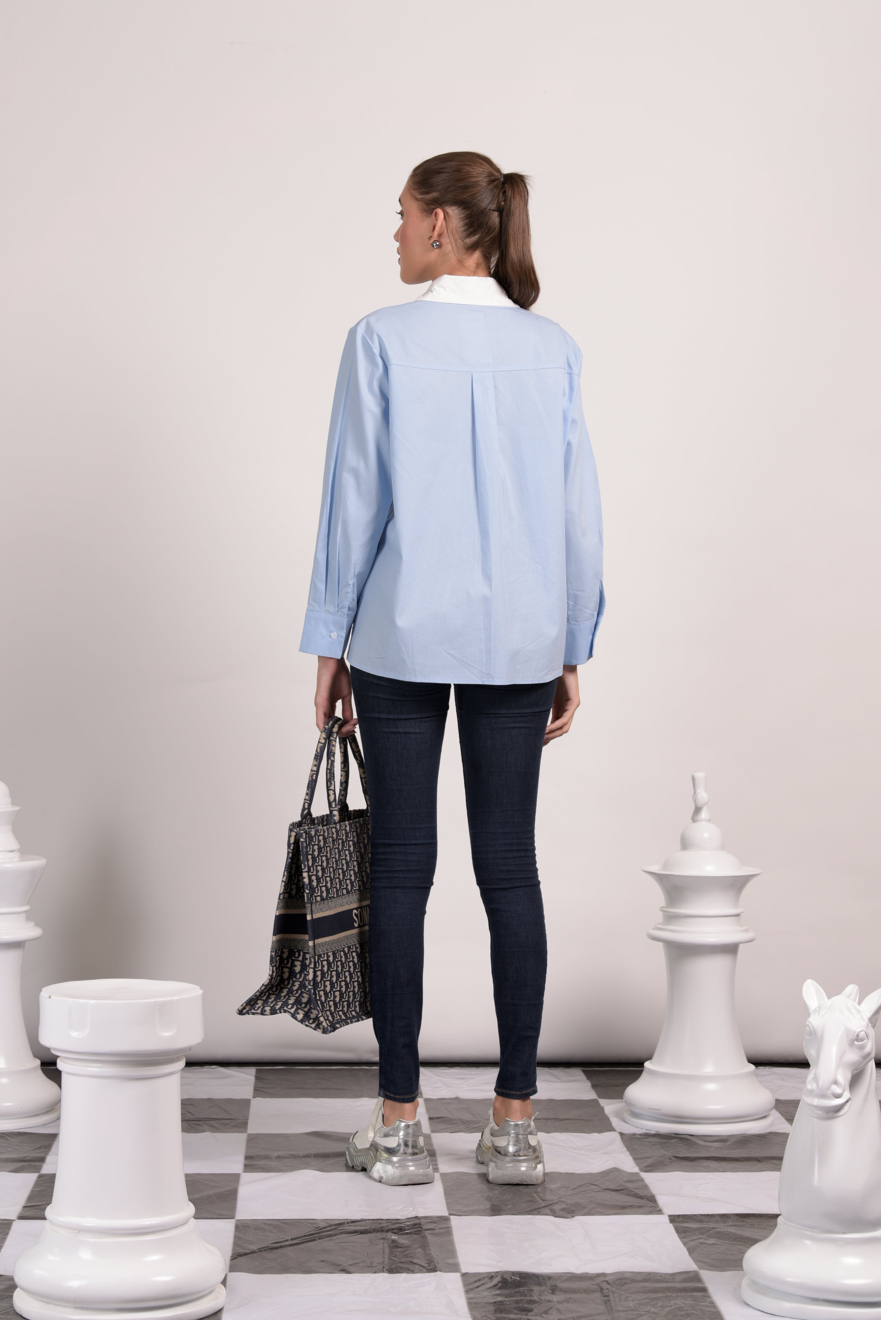 Betty Button Me Down Shirt - Powder Blue