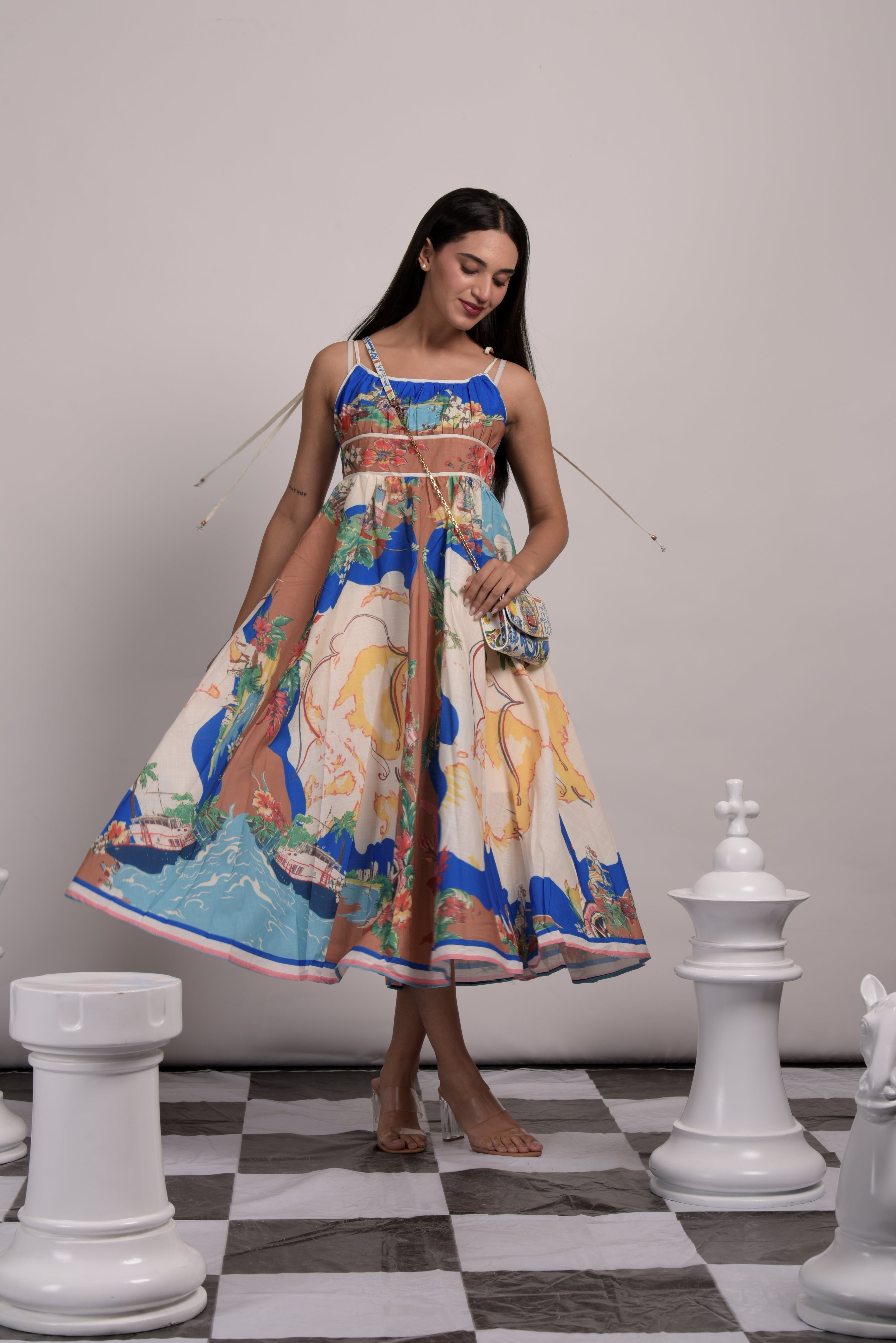 Summer Somewhere Maxi Dress - Blue & Brown