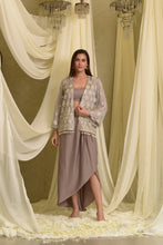 Load image into Gallery viewer, Ayla Embroidered Mesh Jacket with Crop Top and Dhoti Skirt - Grey