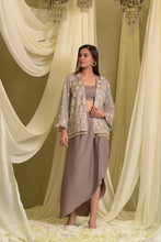 Load image into Gallery viewer, Ayla Embroidered Mesh Jacket with Crop Top and Dhoti Skirt - Grey