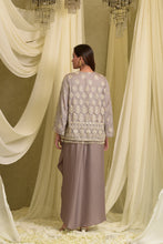 Load image into Gallery viewer, Ayla Embroidered Mesh Jacket with Crop Top and Dhoti Skirt - Grey