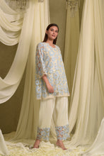 Load image into Gallery viewer, Myra Mesh Floral Pastel Kurta with Pleated Pants - Pastel Blue