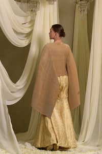 Divine Embroidered Cape With Brocade Sharara Pants - Gold