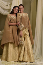 Load image into Gallery viewer, Divine Embroidered Cape With Brocade Sharara Pants - Gold