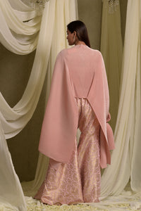 Divine Embroidered Cape With Brocade Sharara Pants - Blush Pink