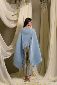 Divine Embroidered Cape With Brocade Pants - Powder Blue