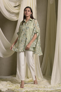 Elahe Embroidered Rose Shirt - Sage Green